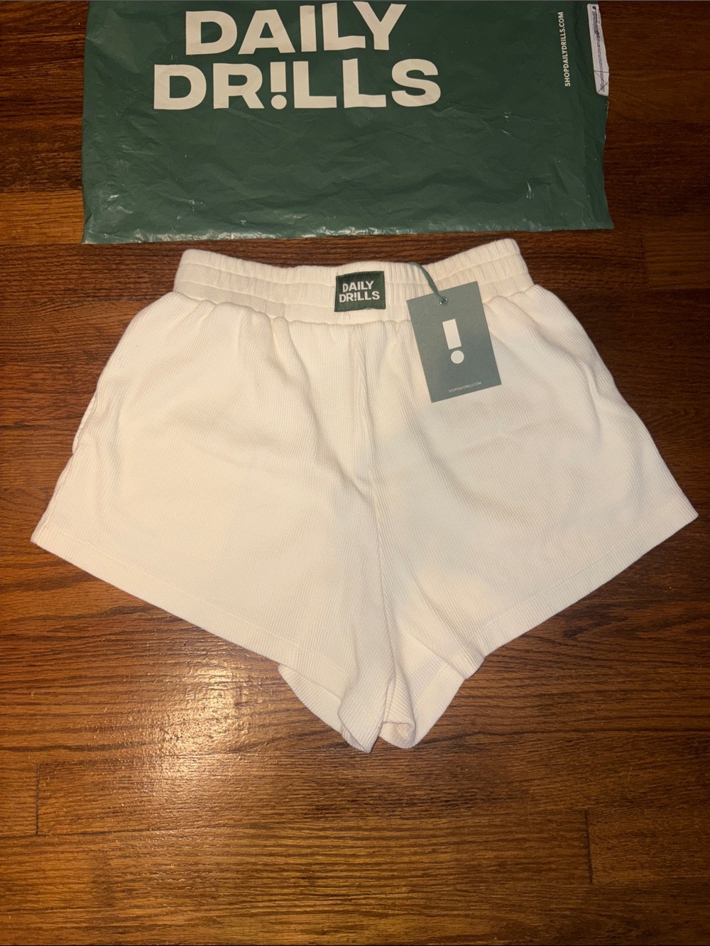 Daily Drills Cream Ribbed Elastic Waist Shorts